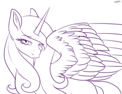 Size: 3000x2300 | Tagged: safe, artist:minelvi, princess cadance, alicorn, pony, g4, bust, eyelashes, female, high res, lineart, mare, monochrome, open collaboration, solo
