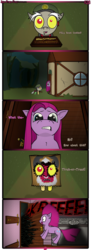 Size: 1245x3403 | Tagged: safe, artist:underwoodart, discord, lord tirek, pinkie pie, pony, ask pink-pony, g4, ask, comic, cute, filly guides, house, pinkamena diane pie, scared, tentacles, tumblr