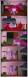 Size: 1245x3403 | Tagged: safe, artist:underwoodart, discord, pinkie pie, oc, oc:kumquat, pony, timber wolf, ask pink-pony, g4, ask, bipedal, computer, pinkamena diane pie, running, scared, tumblr