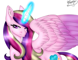 Size: 3000x2300 | Tagged: safe, artist:minelvi, artist:rosediamond1, princess cadance, alicorn, pony, g4, collaboration, female, glowing horn, high res, horn, magic, simple background, solo, transparent background