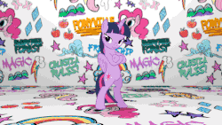 Size: 800x450 | Tagged: safe, applejack, fluttershy, pinkie pie, rainbow dash, rarity, twilight sparkle, alicorn, earth pony, pegasus, pony, unicorn, g4, official, animated, bedroom eyes, bipedal, cool, female, fresh princess and friends' poses, fresh princess of friendship, gif, graffiti, lidded eyes, mane six, pose, smiling, smirk, song in the comments, style, the fresh prince of bel-air, twilight sparkle (alicorn)