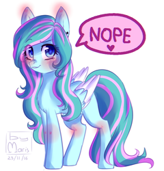 Size: 800x832 | Tagged: safe, artist:marisdoodles, oc, oc only, pegasus, pony, female, heart, mare, nope, simple background, solo, white background