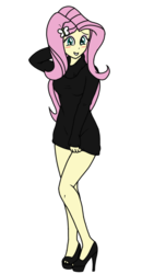 Size: 720x1280 | Tagged: safe, artist:ajrrhvk12, fluttershy, equestria girls, g4, blushing, clothes, female, high heels, simple background, smiling, solo, sweater, sweatershy, transparent background