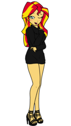 Size: 720x1280 | Tagged: safe, artist:ajrrhvk12, sunset shimmer, equestria girls, g4, clothes, female, high heels, one eye closed, open mouth, simple background, smiling, solo, sweater, transparent background, wink