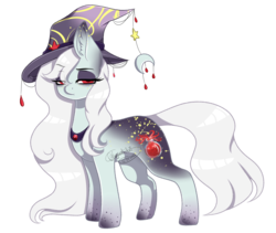 Size: 1779x1500 | Tagged: safe, artist:minelvi, oc, oc only, oc:lydia labyrinth, earth pony, pony, bedroom eyes, ear fluff, earth pony oc, eyelashes, female, hat, mare, signature, simple background, solo, transparent background, witch hat