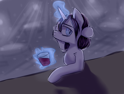 Size: 1021x773 | Tagged: safe, artist:astralblues, oc, oc only, pony, unicorn, glass, magic, male, solo, stallion