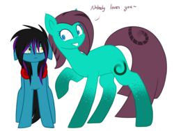 Size: 2112x1600 | Tagged: safe, artist:despotshy, oc, oc only, oc:betty traum, oc:despy, earth pony, pony, female, floppy ears, hypnosis, mare, raised hoof, simple background, size difference, transparent background