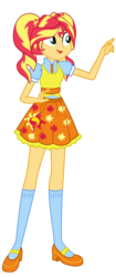 Size: 1640x3889 | Tagged: safe, artist:sunsetshimmer333, sunset shimmer, human, equestria girls, g4, alternate universe, clothes, clothes swap, cute, female, mary janes, necktie, new outfit, open mouth, pigtails, sci-twi outfits, shoes, simple background, skirt, socks, solo, sun, transparent background