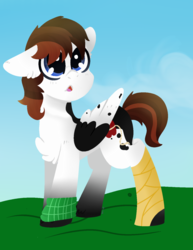 Size: 1024x1324 | Tagged: safe, artist:sprinkledashyt, oc, oc only, oc:jeremiah, pegasus, pony, bandage, base used, looking up, male, open mouth, solo, spotted wings, stallion