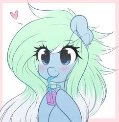 Size: 1883x1940 | Tagged: safe, artist:fluffymaiden, oc, oc only, oc:amaranthine sky, pony, blushing, cup, cute, drink, drinking, female, heart, hnnng, mare, ocbetes, solo, straw