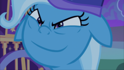 Size: 1920x1080 | Tagged: safe, edit, edited screencap, screencap, trixie, pony, unicorn, g4, to where and back again, faic, female, floppy ears, inverted mouth, mare, solo, trixie is amused