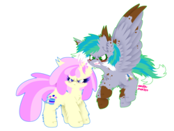 Size: 1024x768 | Tagged: safe, artist:vanillaswirl6, oc, oc only, oc:cirrus fever, oc:vanilla swirl, earth pony, pegasus, pony, aggressive, angry, big ears, blushing, cheek fluff, chest fluff, chibi, colored eyelashes, couple, cute, cute little fangs, cutie mark, duo, duo male and female, ear fluff, facial markings, fangs, female, floating, fluffy, flying, frown, glare, glasses, growling, looking at something, male, mare, markings, multicolored hair, no pupils, ocbetes, open mouth, sharp teeth, signature, spots, spread wings, stallion, standing, teeth, weapons-grade cute, wings