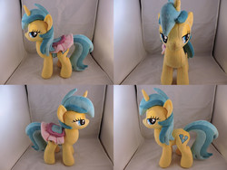 Size: 1597x1199 | Tagged: safe, artist:little-broy-peep, lemony gem, pony, unicorn, g4, female, irl, mare, photo, plushie, saddle, solo, tack