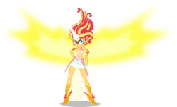 Size: 6595x4000 | Tagged: safe, artist:orin331, sunset shimmer, equestria girls, g4, my little pony equestria girls: friendship games, absurd resolution, angry, artificial wings, augmented, clothes, daydream shimmer, dress, female, glowing horn, horn, magic, magic wings, simple background, sleeveless, solo, strapless, transparent background, wings