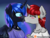 Size: 1024x768 | Tagged: safe, artist:saturnstar14, princess luna, oc, oc:ruby, alicorn, unicorn, anthro, g4, anthro oc, blushing, canon x oc, commission, duo, female, kiss on the lips, kissing, lesbian, patreon, patreon logo, surprise kiss, watermark