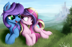 Size: 2828x1868 | Tagged: safe, artist:aurelleah, princess cadance, oc, oc:liquid harmony, alicorn, pegasus, pony, g4, canon x oc, crystal empire, cuddling, cute, female, lesbian, male, mare, monochrome, prone, straight