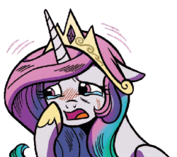 Size: 406x361 | Tagged: safe, artist:brendahickey, edit, idw, princess celestia, alicorn, pony, g4, legends of magic, spoiler:comic, spoiler:comiclom1, background removed, crying, female, mare, simple background, solo, teary eyes, transparent background, younger