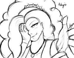 Size: 1280x1005 | Tagged: safe, artist:starykrow, adagio dazzle, equestria girls, g4, clothes, facepalm, female, fingerless gloves, gloves, hairband, hand, jewelry, monochrome, necklace, sketch, smiling, solo