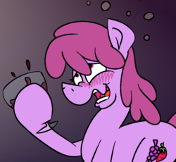 Size: 860x792 | Tagged: safe, artist:cowsrtasty, berry punch, berryshine, g4, alcohol, blushing, drunk, drunk bubbles, female, glass, solo, wine, wine glass