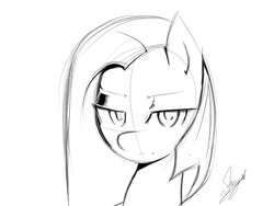 Size: 800x600 | Tagged: safe, artist:starykrow, pinkie pie, pony, g4, female, frown, lidded eyes, looking at you, monochrome, pinkamena diane pie, sketch, solo