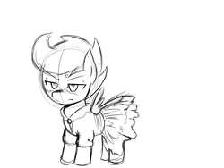 Size: 800x600 | Tagged: safe, artist:starykrow, scootaloo, pegasus, pony, g4, angry, blushing, clothes, cross-popping veins, cute, cutealoo, dress, female, filly, foal, frown, grayscale, lidded eyes, monochrome, scootaloo is not amused, simple background, solo, spread wings, unamused, white background, wings