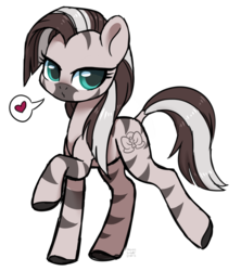 Size: 2164x2433 | Tagged: safe, artist:hawthornss, oc, oc only, oc:xirxe, zebra, zony, bedroom eyes, female, heart, high res, looking at you, simple background, solo, white background