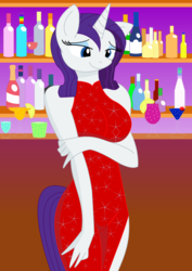 Size: 595x842 | Tagged: safe, artist:dnantti, rarity, unicorn, anthro, g4, .svg available, bar, clothes, dress, female, mare, side slit, smiling, solo, svg, vector