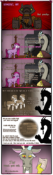 Size: 1245x4078 | Tagged: safe, artist:underwoodart, discord, pinkie pie, oc, oc:kumquat, pony, timber wolf, ask pink-pony, g4, comic, dialogue, high res, map, pinkamena diane pie, royal guard, stool, transformation