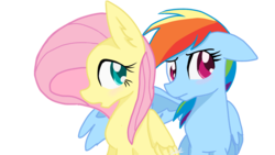 Size: 2047x1154 | Tagged: safe, artist:sweetkllrvane, fluttershy, rainbow dash, pegasus, pony, g4, bust, female, hug, lesbian, looking sideways, mare, one wing out, portrait, ship:flutterdash, shipping, simple background, transparent background, winghug