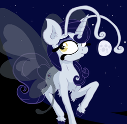 Size: 1757x1705 | Tagged: safe, artist:paskanaakka, derpibooru exclusive, moonlight raven, breezie, g4, breeziefied, chest fluff, colored hooves, ear fluff, moon, night, solo, species swap, stars, unshorn fetlocks