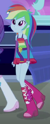 Size: 236x586 | Tagged: safe, screencap, rainbow dash, rarity, equestria girls, g4, my little pony equestria girls, boots, cute, dashabetes, fall formal outfits, female, high heel boots, limousine, offscreen character, raised leg, statue