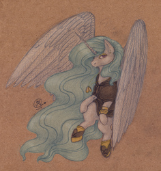 Size: 2575x2723 | Tagged: safe, artist:kimsteinandother, princess celestia, alicorn, pony, g4, clothes, female, high res, mare, solo, sweater, traditional art