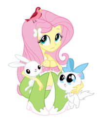 Size: 816x980 | Tagged: safe, angel bunny, fluttershy, mitsy, bird, cat, rabbit, equestria girls, g4, my little pony equestria girls, angelbetes, boots, bow, clothes, cute, high heel boots, kitten, shyabetes, skirt, socks