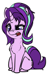 Size: 561x885 | Tagged: safe, artist:duop-qoub, starlight glimmer, pony, unicorn, g4, chest fluff, cute, female, fluffy, glimmerbetes, mare, open mouth, raised eyebrow, shoulder fluff, simple background, sitting, solo, white background