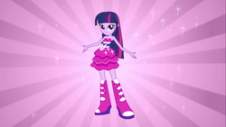 Size: 1366x768 | Tagged: safe, screencap, twilight sparkle, equestria girls, g4, my little pony equestria girls, boots, fall formal outfits, female, high heel boots, looking at you, solo, sparkles, sunburst background, this is our big night, twilight ball dress