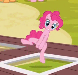 Size: 354x344 | Tagged: safe, screencap, pinkie pie, earth pony, pony, g4, season 3, too many pinkie pies, animated, bipedal, dancing, female, gif, looking at you, mare, silly, silly pony, solo