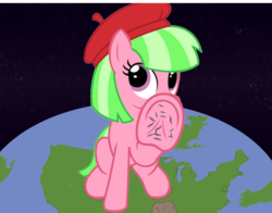 Size: 1406x1101 | Tagged: safe, artist:trohobo, watermelody, pony, equestria girls, g4, background human, equestria girls ponified, female, macro, planet, ponified, solo