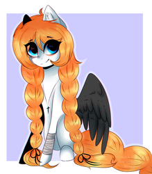 Size: 1024x1168 | Tagged: safe, artist:ohsushime, oc, oc only, oc:nameless, pegasus, pony, braid, colored wings, female, mare, sitting, solo