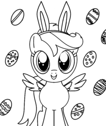 Size: 579x685 | Tagged: safe, artist:androshitech, artist:sgtlemos, scootaloo, g4, bunny ears, easter, easter egg, female, lineart, monochrome, solo