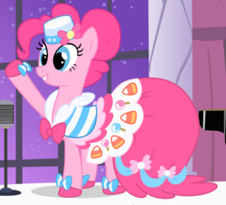 Size: 3327x3017 | Tagged: safe, artist:wolfie-blitz, pinkie pie, pony, g4, clothes, dress, female, gala dress, high res, microphone, smiling, solo