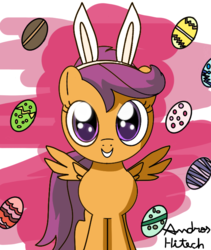 Size: 579x685 | Tagged: safe, artist:androshitech, artist:sgtlemos, scootaloo, g4, bunny ears, colored, easter, easter egg, female, solo