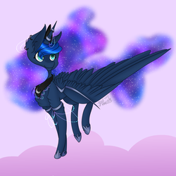 Size: 3850x3850 | Tagged: safe, artist:zombiecupcake101, princess luna, alicorn, pony, g4, crown, female, high res, jewelry, large wings, mare, regalia, signature, smiling, solo, wings