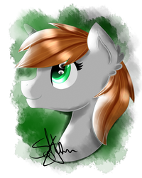 Size: 2000x2500 | Tagged: safe, artist:saturnstar14, oc, oc only, oc:littlepip, pony, unicorn, fallout equestria, abstract background, bust, ear fluff, fanfic, fanfic art, female, high res, horn, mare, portrait, profile, solo, traditional art, watercolor painting