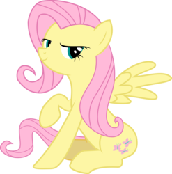 Size: 9874x9998 | Tagged: safe, artist:paganmuffin, fluttershy, pegasus, pony, g4, absurd resolution, female, fresh princess of friendship, lidded eyes, looking sideways, mare, raised hoof, simple background, sitting, smiling, solo, spread wings, the fresh prince of bel-air, transparent background, vector, wings