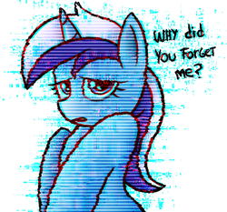 Size: 1580x1471 | Tagged: dead source, safe, artist:radek1212, minuette, pony, unicorn, g4, bust, error, female, fourth wall, glitch, looking at you, sad, solo, static