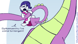 Size: 500x281 | Tagged: safe, artist:whateverbender, rarity, spike, dragon, pony, unicorn, g4, animated, dormammu! i've come to bargain!, female, frame by frame, gif, hoofy-kicks, male, mare, spikezilla, squigglevision