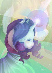 Size: 800x1128 | Tagged: safe, artist:missantura, rarity, pony, unicorn, g4, female, glowing horn, horn, mare, solo, zoom layer