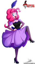 Size: 1204x2196 | Tagged: safe, artist:the-butch-x, pinkie pie, equestria girls, g4, breasts, burlesque, can-can, cleavage, clothes, commission, cute, diapinkes, dress, female, fishnet stockings, hand on hip, high heels, looking at you, open mouth, puffy sleeves, saloon dress, saloon pinkie, simple background, smiling, solo, transparent background
