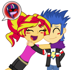 Size: 2639x2600 | Tagged: safe, artist:mlprocker123, flash sentry, sunset shimmer, twilight sparkle, alicorn, equestria girls, g4, alternate clothes, alternate hairstyle, alternate universe, angry, clothes, eyes closed, female, high res, hug, jealous, male, ship:flashimmer, ship:flashlight, shipping, simple background, smiling, straight, transparent background, twilight sparkle (alicorn)