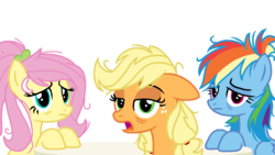 Size: 1024x576 | Tagged: safe, artist:mlprocker123, applejack, fluttershy, rainbow dash, earth pony, pegasus, pony, g4, bags under eyes, female, looking at you, mare, messy mane, simple background, tired, transparent background, trio